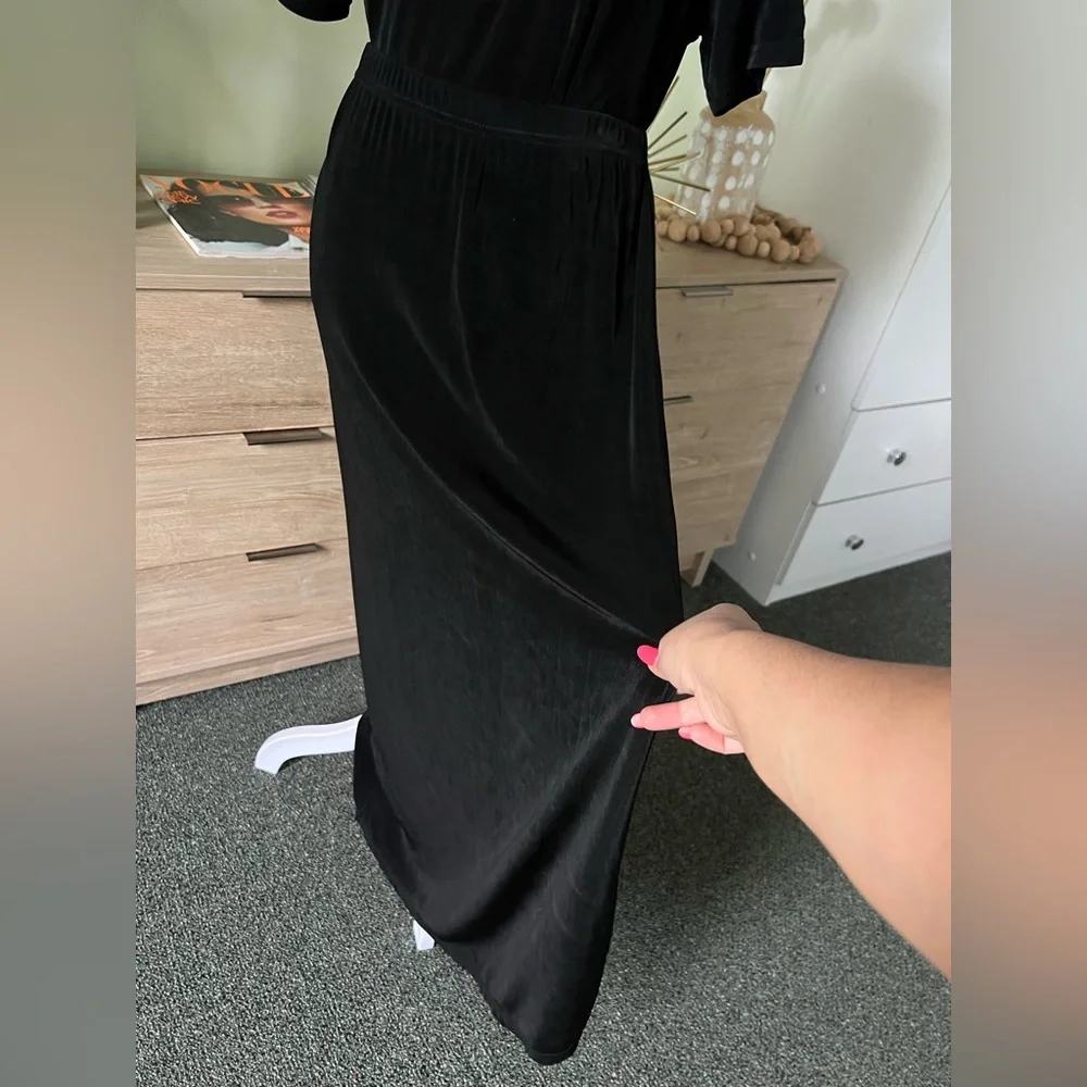 VINTAGE SLINKI Black Shirt-Sleeve Shirt & Maxi Stretch Skirt Matching Co-ord Set - Picture 7 of 16